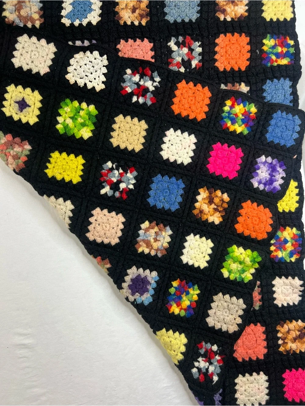 Vintage 1970s crochet granny square blanket Multicolor Crochet Throw